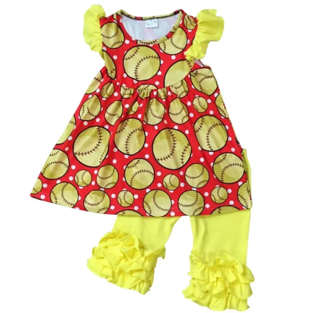 Little Girl Kids Toddler Short Sleeve Baseball Dress Tunic Ruffles Pants Set